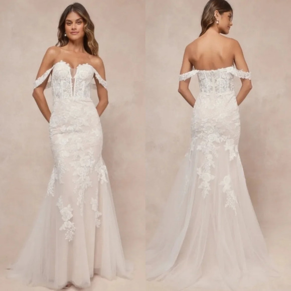 Lulu's Bridal Endless Dedication White Embroidered Off-the-Shoulder Maxi Dress 2 - Picture 1 of 14